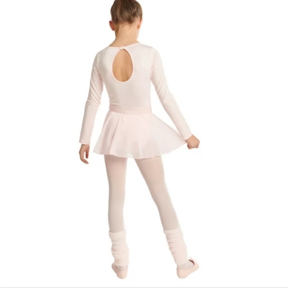 NEW Justice 2 pc leotard skirt set long sleeved sheer twirly skirt pink XS 5 6